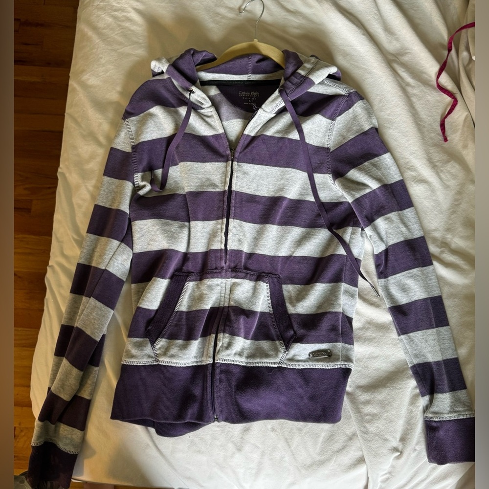 Calvin Klein Performance Blue & Gray Stripped Zipper Sweatshirt
